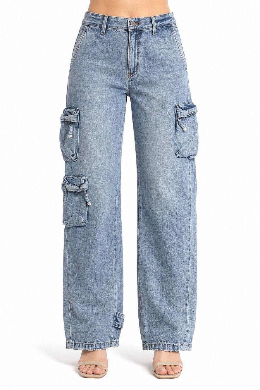 Pistola Bobbie Women’s Light Wash Cargo Utility Denim Jeans Size 30